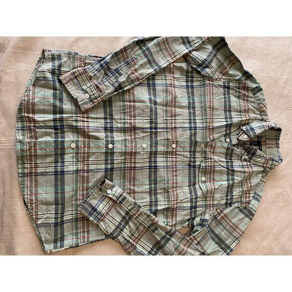 Gap Shirt Mens Size Medium Slim Fit Button Up Collared Green Plaid Casual Shirt - Picture 5 of 13